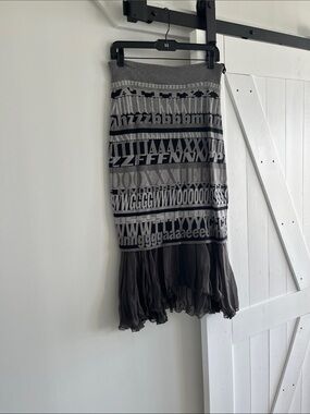 Dolce & Gabbana Gray and Black Knit Pencil Skirt with Chiffon Ruffle